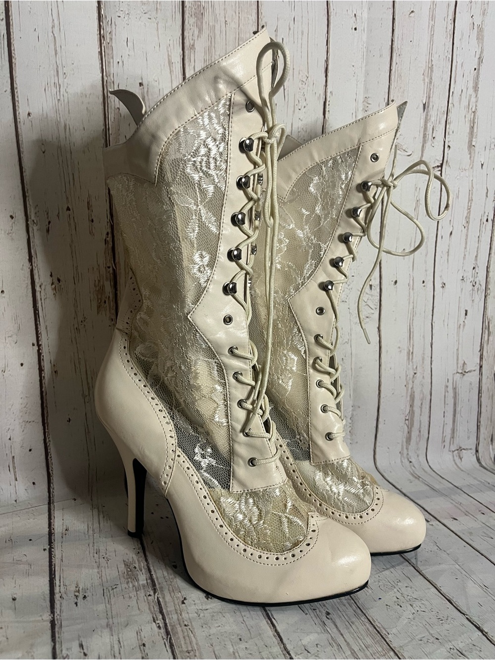 Funtasma Victorian Ivory Boots Women 10 Lace Steampunk 4.5 Heel Cosplay